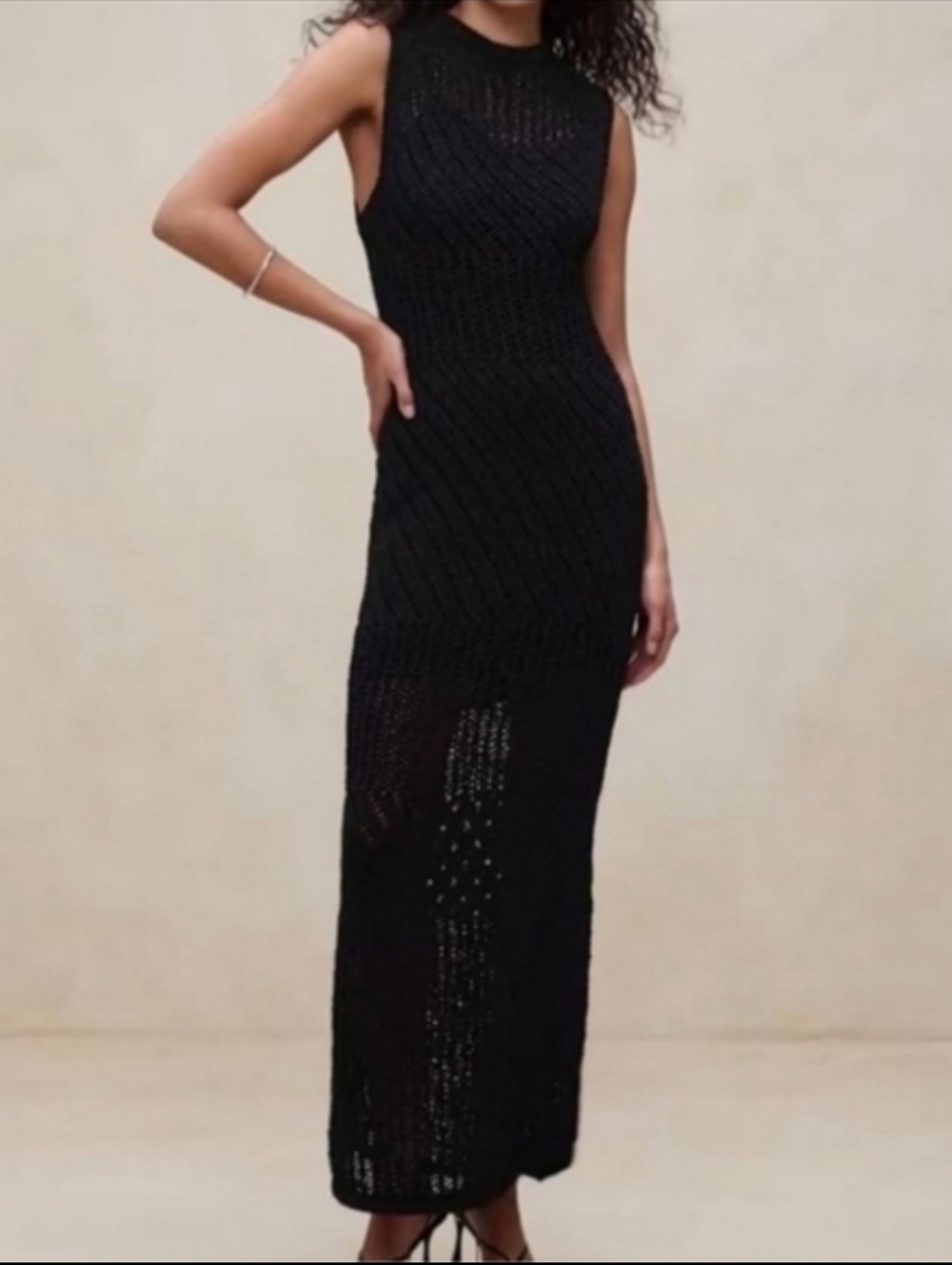 Banana Republic cotton blend open stitch maxi dress Black - Picture 2 of 5